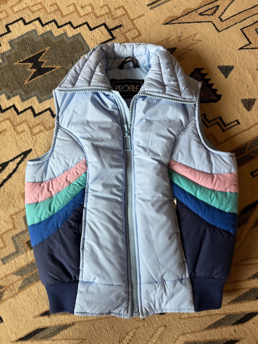 Vintage Light Blue Colorblock Puffer Vest for Women